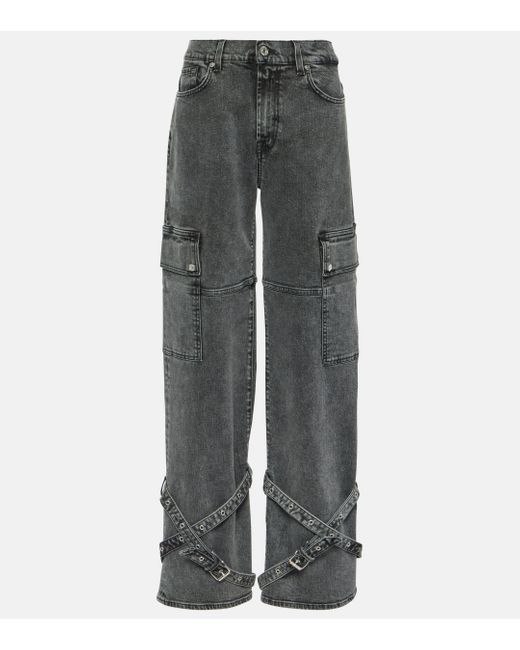 7 For All Mankind Gray X Chiara Biasi Belted Cargo Low-rise Cargo Jeans