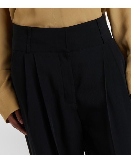 Totême Black Pleated Cotton Wide-Leg Pants