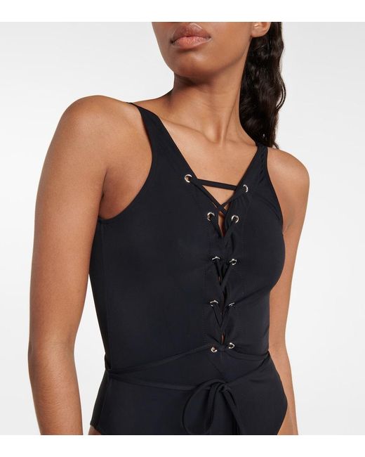 Alaïa Blue Alaia Lace-up Swimsuit