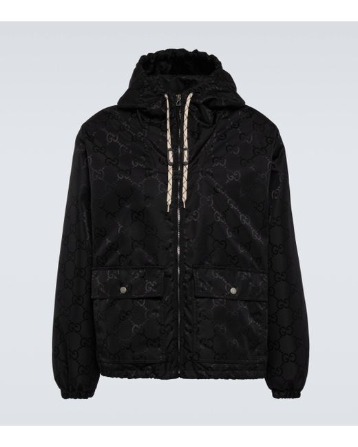 Gucci Black Padded Logo-jacquard Shell Hooded Jacket for men