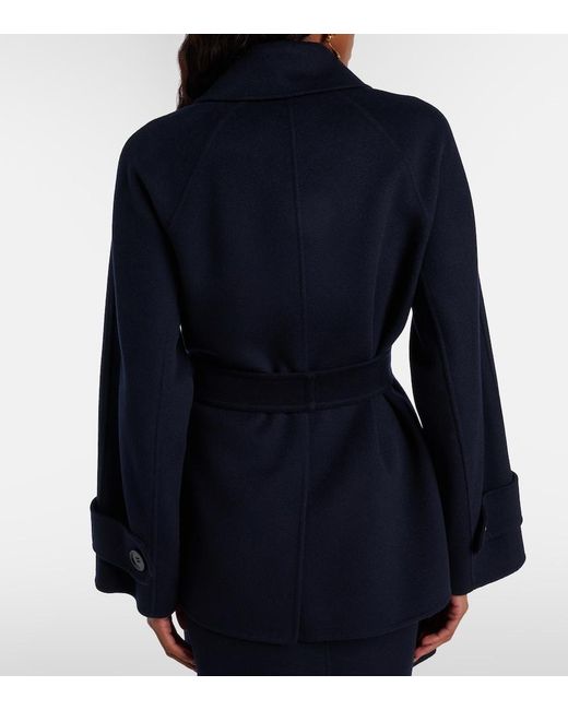 Max Mara Blue Louise Belted Double-Breasted Virgin Wool Jacket