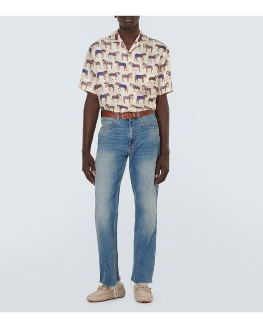 Camisa bowling de seda estampada Gucci de hombre de color White