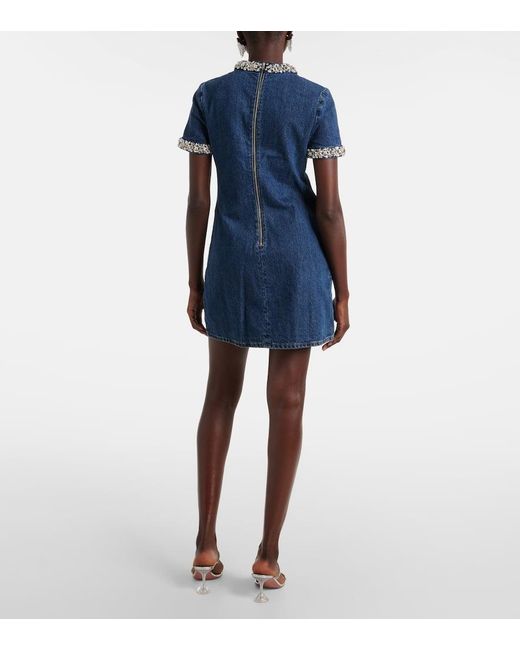 Self-Portrait Blue Crystal-Embellished Denim Minidress