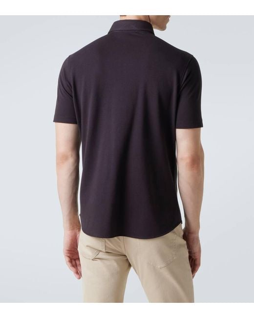Loro Piana Black Cotton Pique Polo Shirt for men