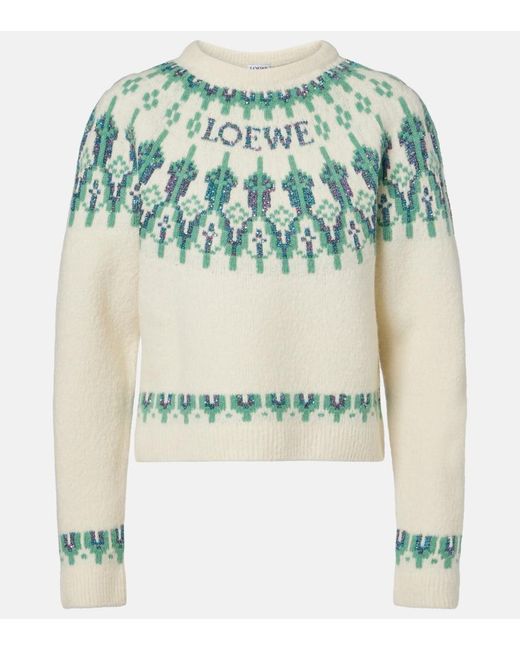 Loewe Green Fair Isle Sequined Wool-Blend Sweater