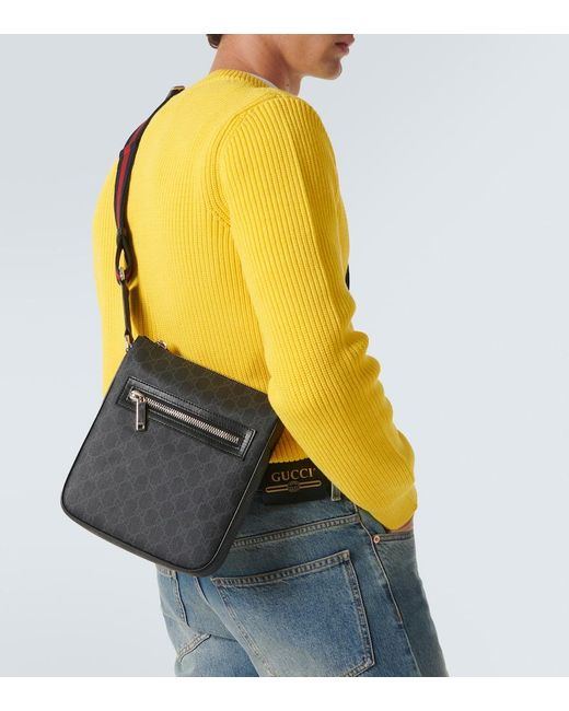 Gucci Black Gg Canvas Leather-Trimmed Crossbody Bag