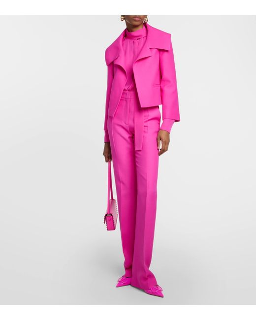 Veste raccourcie en laine et soie Valentino en coloris Pink