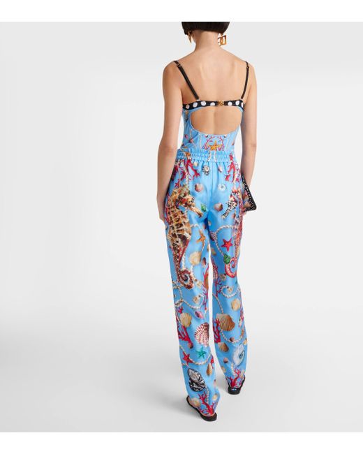Dolce & Gabbana Blue Capri Printed Silk Straight Pants