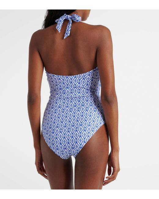 Heidi Klein Blue Sardinia Printed Halterneck Swimsuit