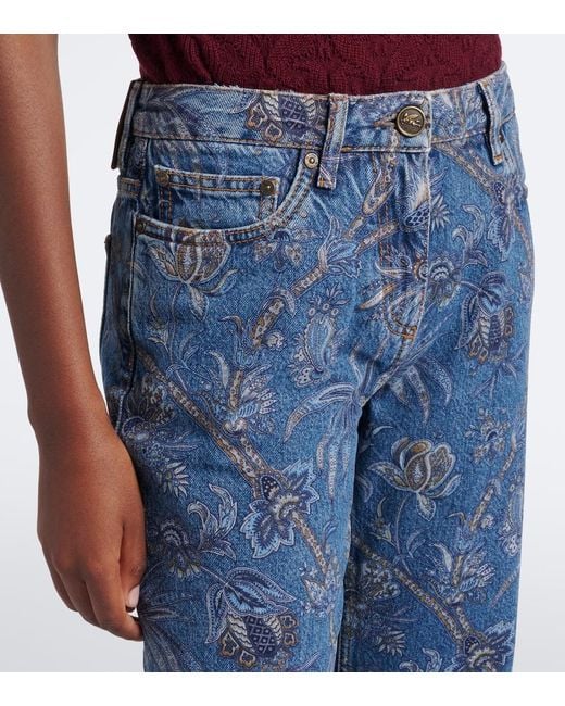 Etro Blue Printed Wide-Leg Jeans