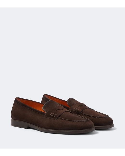 Santoni Brown Milo Suede Penny Loafers for men