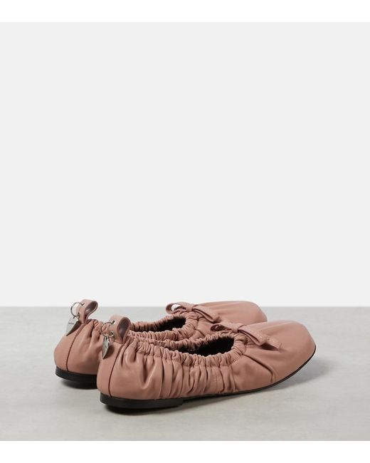 Acne Pink Bow-Detail Leather Ballet Flats