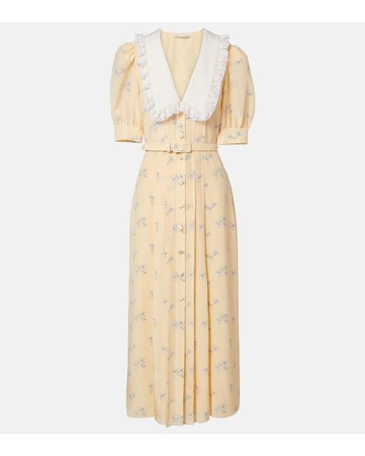 Alessandra Rich Metallic Lace-Trimmed Floral Silk Shirt Dress