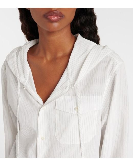 J.W. Anderson White Pinstripe Cropped Hooded Shirt