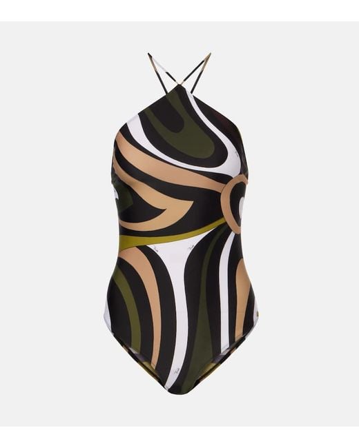 Emilio Pucci Black One Piece Swimsuit With Print