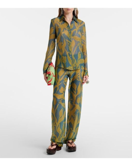 Dries Van Noten Green Pachas Printed Silk Straight Pants