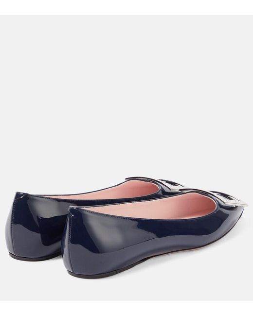 Roger Vivier Blue Trompette Patent Leather Ballet Flats