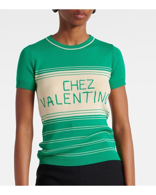 Valentino Green Chez Striped Cotton Top