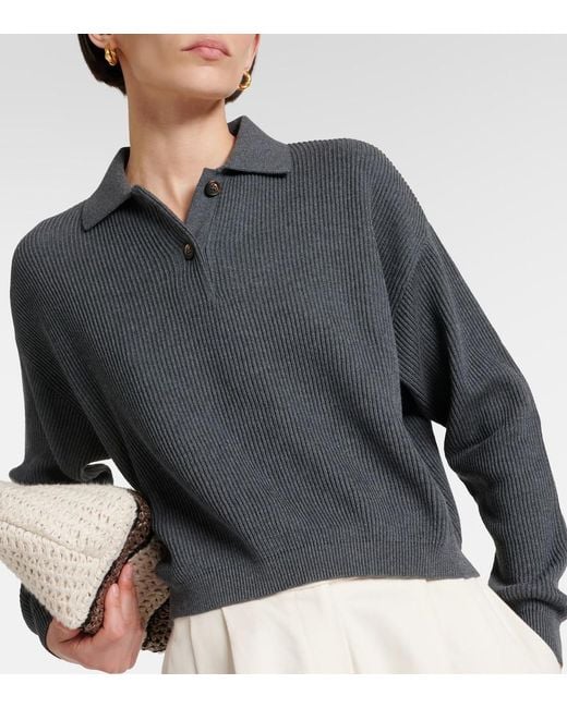 Brunello Cucinelli Gray Cotton Polo Sweater