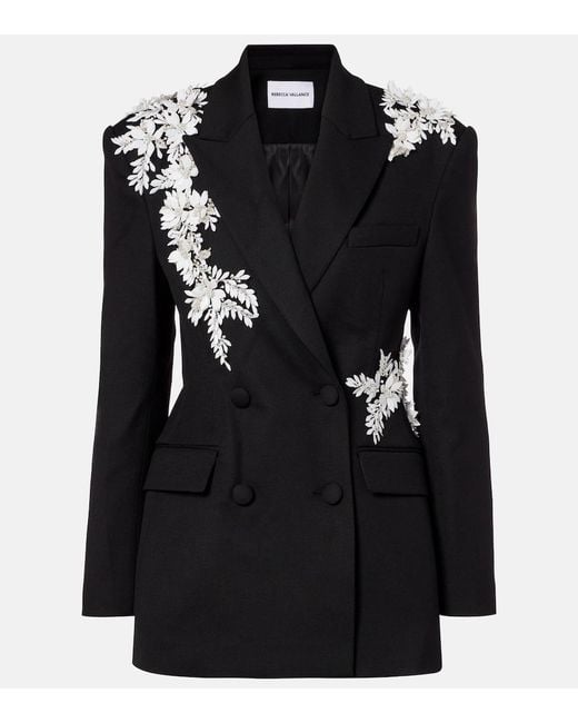 Rebecca Vallance Black Danna Floral-Applique Blazer