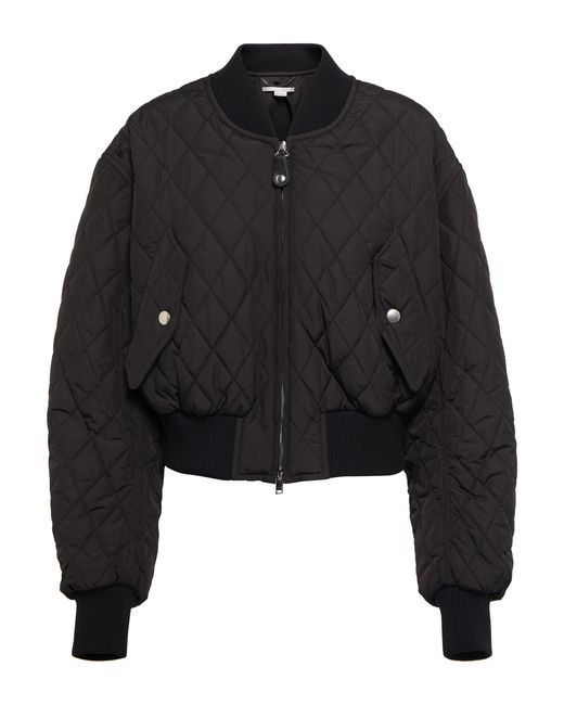 Stella McCartney Cropped Quilted Bomber Jacket in Black | Lyst