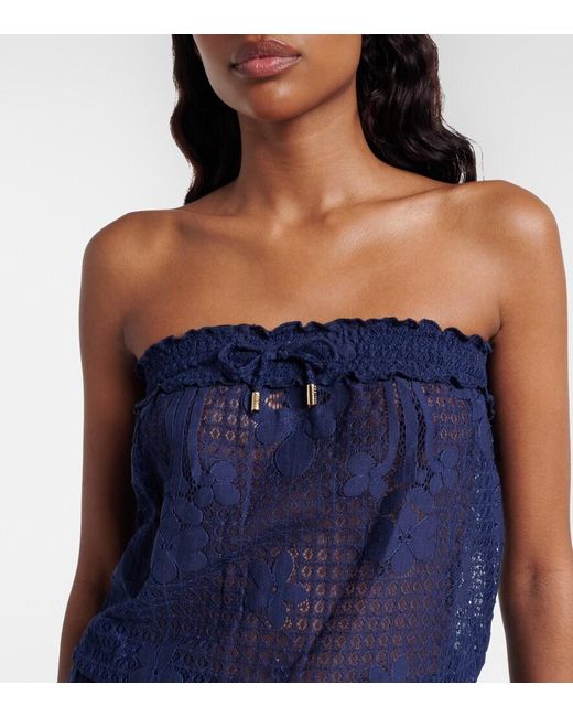 Melissa Odabash Blue Isla Hs Cotton-Blend Lace Romper