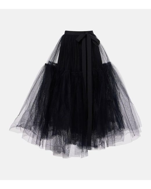 Erdem Black Bow-Detail Tulle Midi Skirt