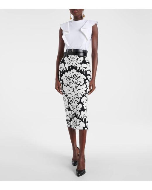 Alexander McQueen Black Damask Jacquard Pencil Skirt