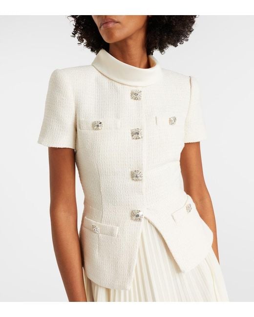 Self-Portrait White Pleated Boucle Chiffon Midi Dress