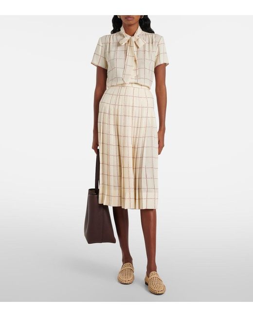 Loro Piana Natural Febe Checked Silk Blouse