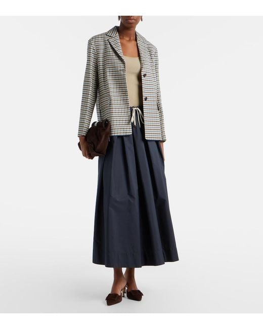 Max Mara Blue Pineta Pleated Cotton Midi Skirt