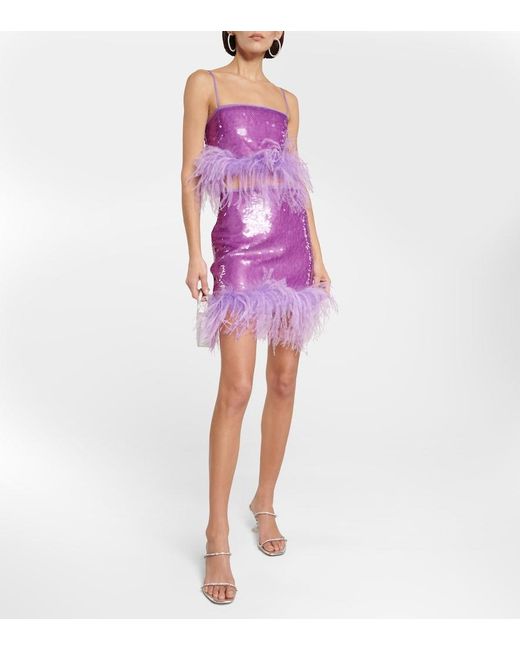GIUSEPPE DI MORABITO Purple Feather-Trimmed Sequined Miniskirt