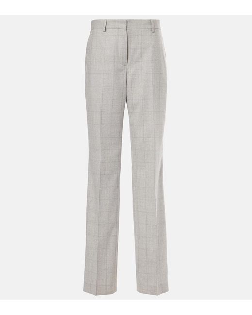 Dries Van Noten Gray Checked Wool Straight Pants
