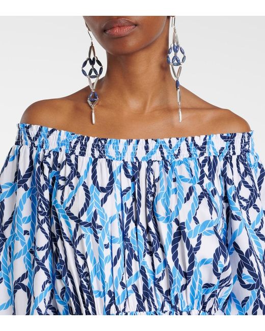 Melissa Odabash Blue Eclipse Printed Off-Shoulder Midi Dress