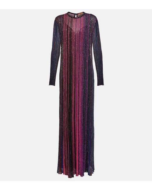 Missoni Purple Sequin-embellished Pleated Maxi Dress