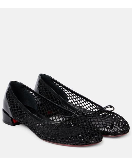 Christian Louboutin Black Sweetie Jane 20 Flache Schuhe Aus Netzmaterial Mit Glanzlederbesätzen