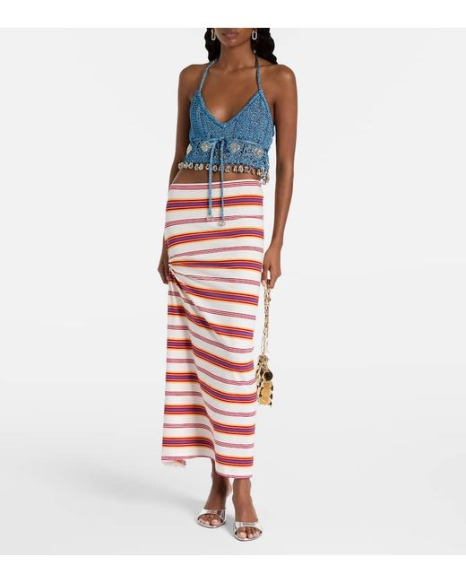 Rabanne Blue Verziertes Cropped-Top Aus Haekelstrick