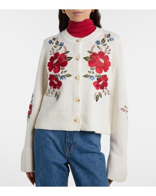 Farm Rio White Bestickter Cardigan Aus Wolle