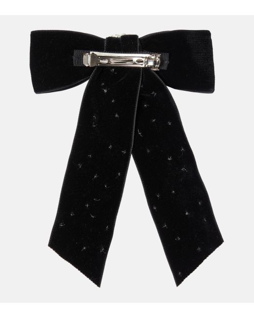 Jennifer Behr Black Alva Bow Embellished Velvet Barrette