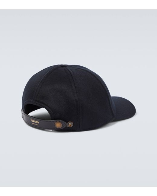 Tom Ford Blue Logo Embroidered Cashmere Baseball Cap for men