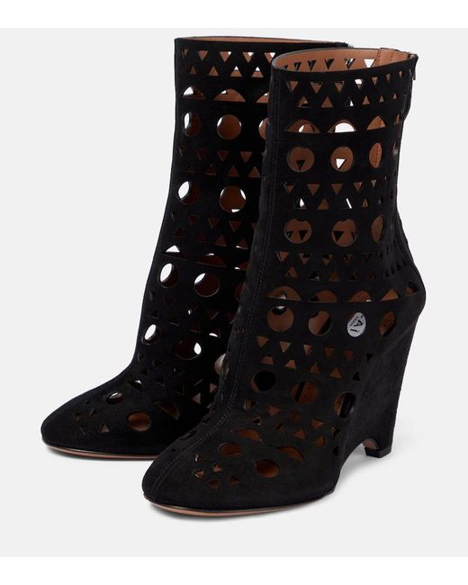 Alaïa Black Ankle Boots Vienne Aus Veloursleder