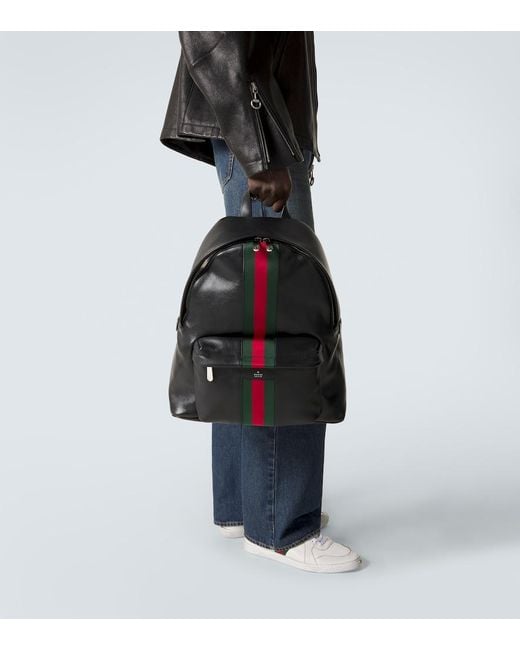 Gucci Black Web Stripe Leather Backpack for men