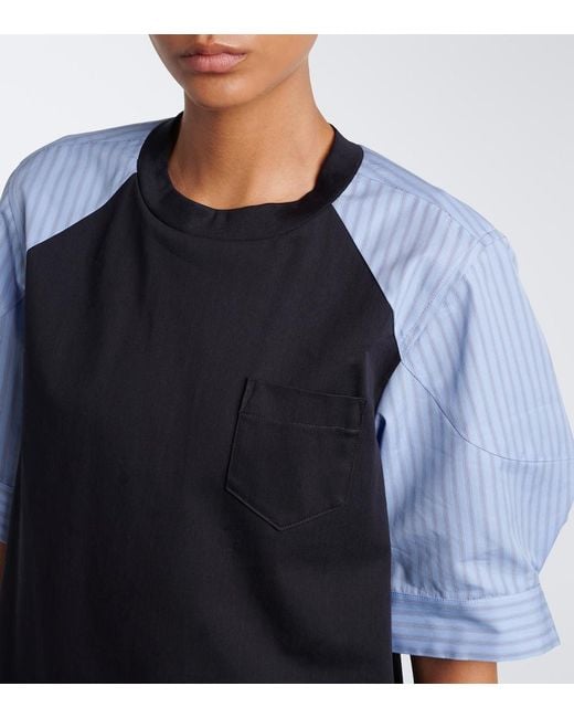 Sacai Blue Striped Cotton T-Shirt