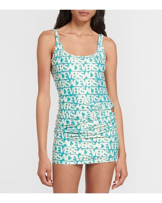 Versace Green Logo Ruched Miniskirt