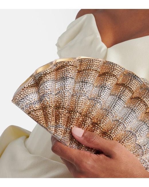 Judith Leiber Metallic Origami Fan Crystal-Embellished Clutch