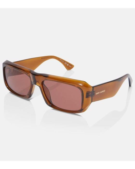 Saint Laurent Brown Sl Logo Rectangular Sunglasses