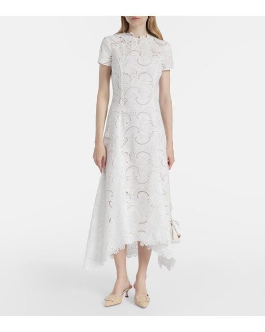 Oscar de la Renta White Guipure Lace Midi Dress