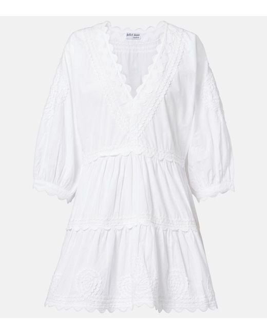 Juliet Dunn White Embroidered Cotton Poplin Minidress