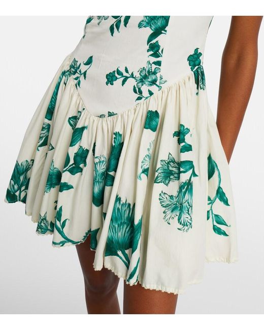 Agua Bendita Green Pluma Floral Cotton Minidress