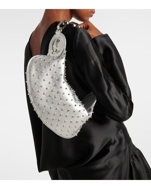 Christian Louboutin White Le 54 Spiked Metallic Leather Shoulder Bag